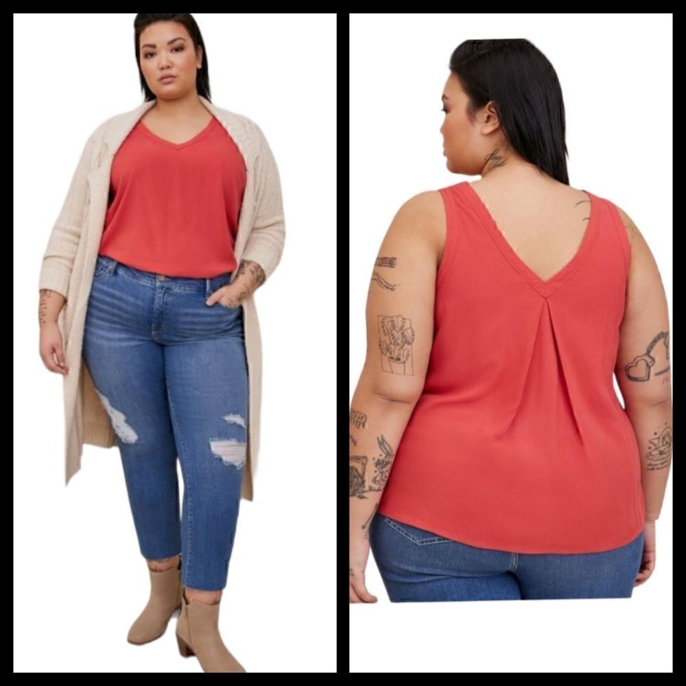 2X 18W 20W Torrid Baked Apple Red Challis Stitch Detail Tank Double V Easy Wear